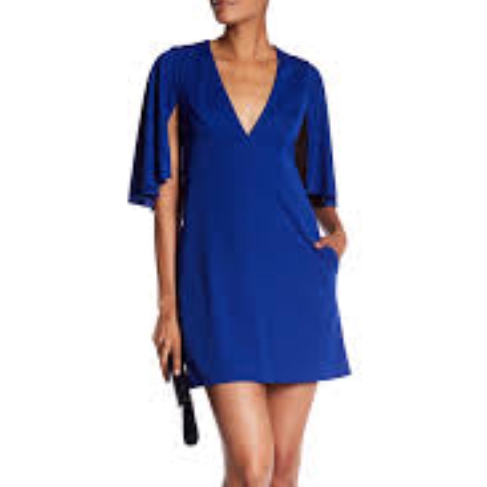 ABC by Allen Schwartz V-neck Cape Dress in royal blue flutter Aline